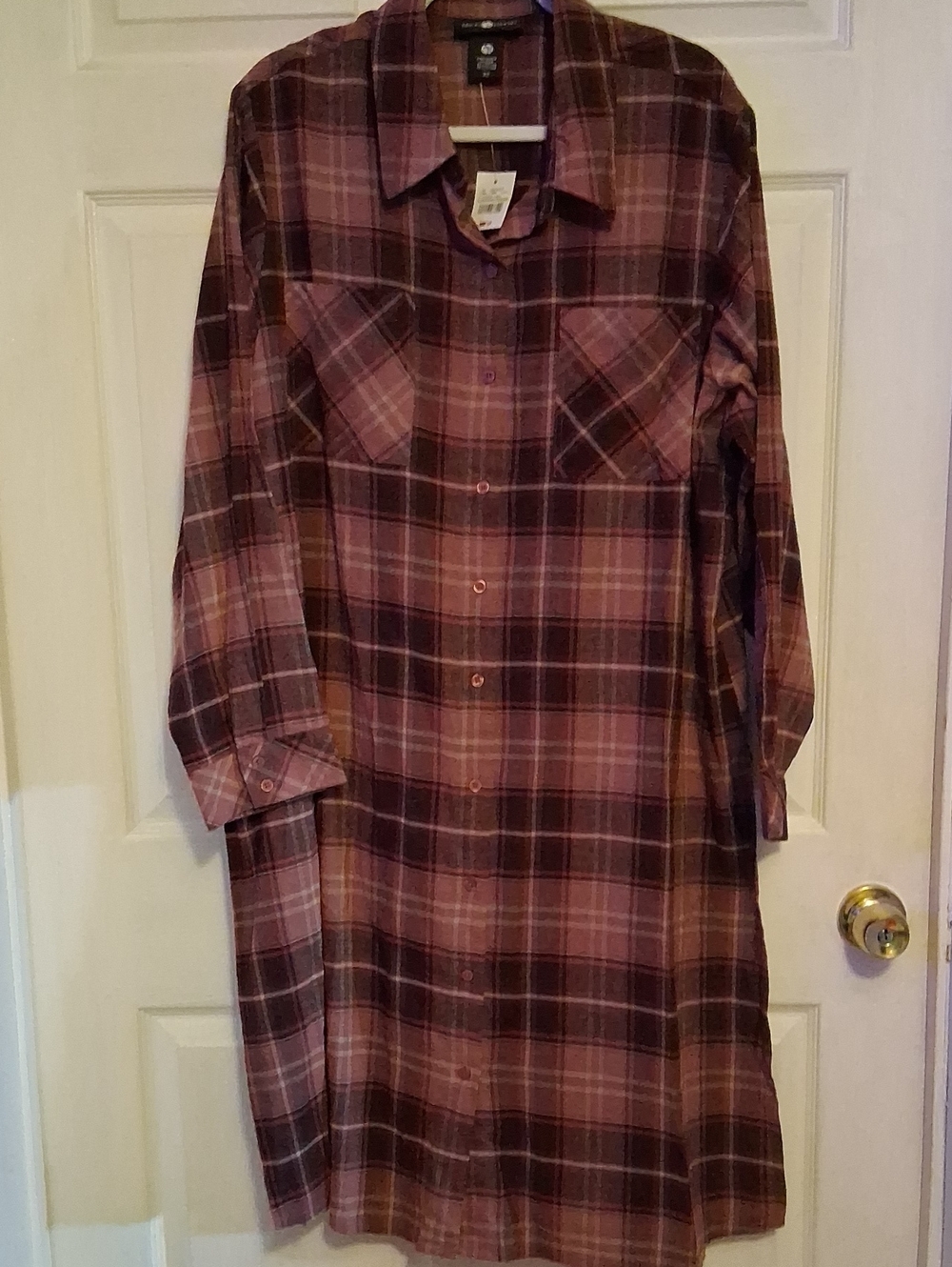 Ashley Stewart Purple and Mauve Plaid Button-Down Shirt Dress